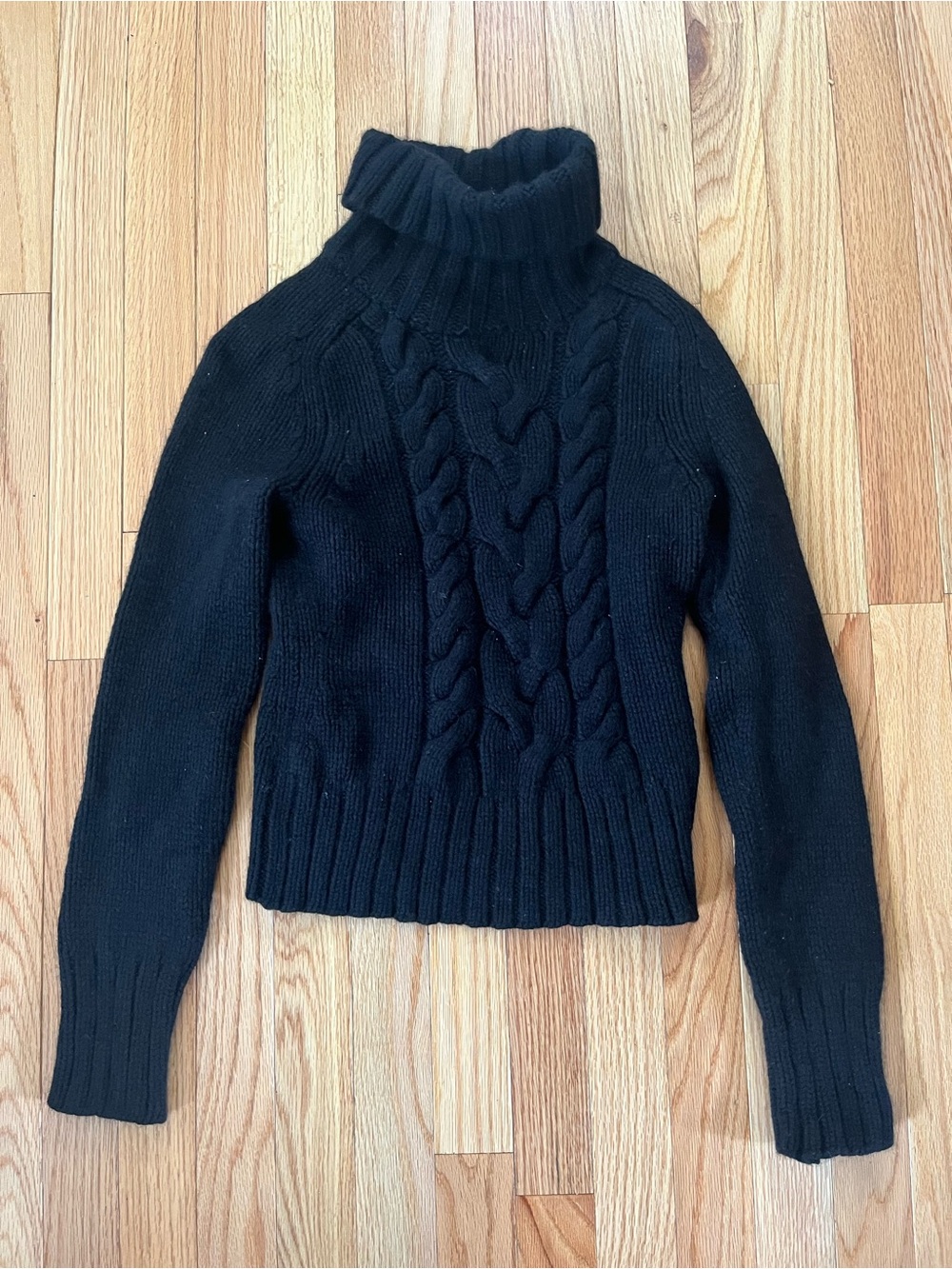 Y2K Express Wool Cashmere Black Cable Knit Turtleneck Sweater Small Quiet Luxury